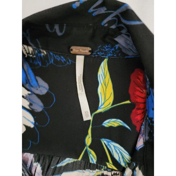 Free People Women's Black/Multi Floral Silky Nights Oversized Blouse Size XS/TP - Picture 9 of 12